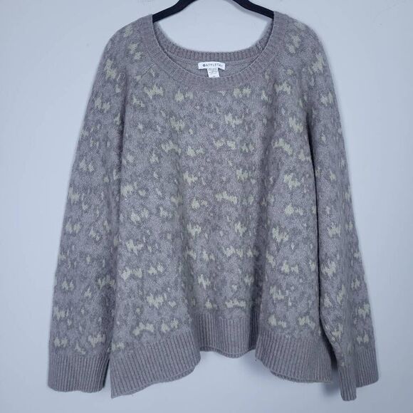 Athleta Womens Hawthorn Merino Wool Sweater Gray Size 3X Textured Animal Print - Picture 1 of 7